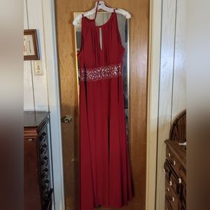 R&M Richards Red Sleeveless Gown with Embellished Waist